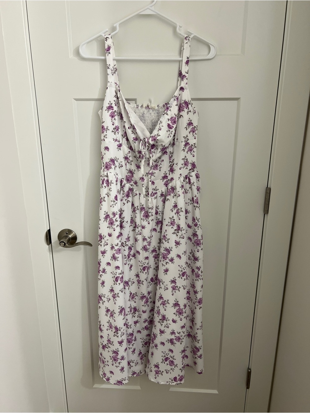 Grace Karin White Floral Midi Dress with Purple Roses
